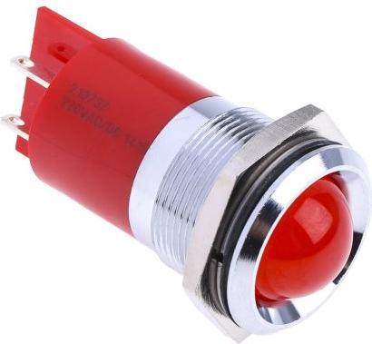 Produktbild RS PRO LED erhaben 22mm chrom 230Vac rot
