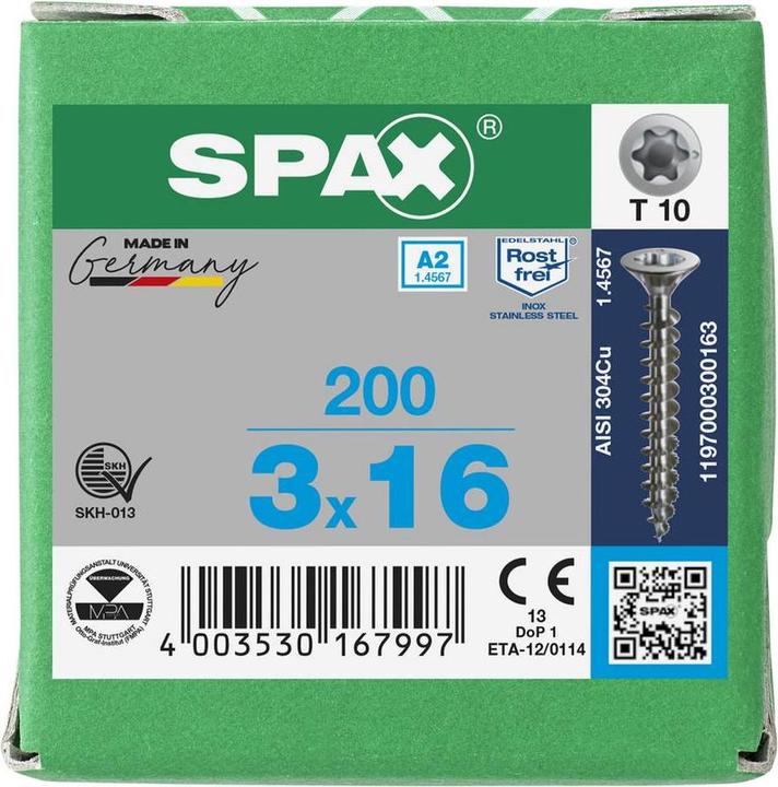 Actual product image Spax A2 Countersunk Head Brake Pads T-Star Plus T10 Fully Threaded (200 Screws per piece)