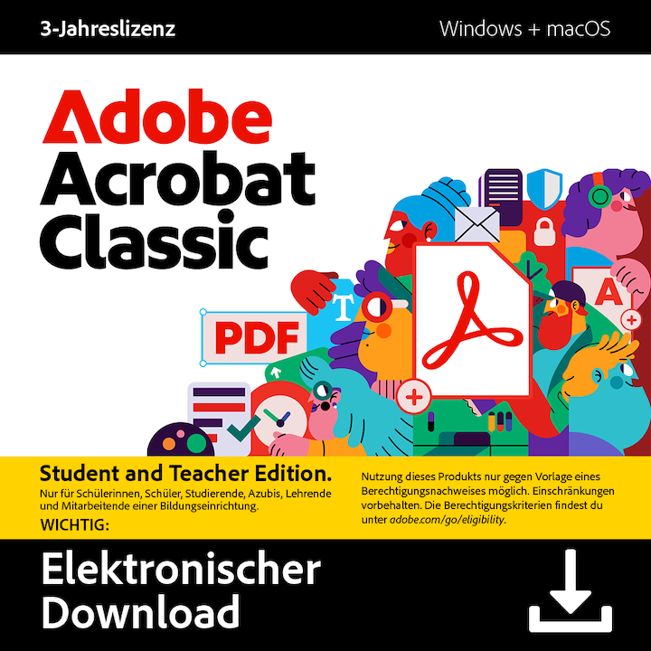 Produktbild Adobe Acrobat Classic Student & Teacher Edition (1 User, 1 Geräte/User, 36 Monate)