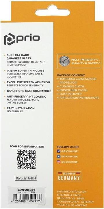 Actual product image prio Tempered Glass Screen Protector for Samsung A80 clear (1 pcs., Samsung Galaxy A80)