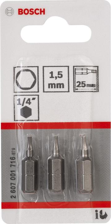 Produktbild Bosch Professional Zubehör Schrauberbit Extra-Hart HEX 1,5, 25 mm, 3er-Pack (Sechskant (hexagonal))