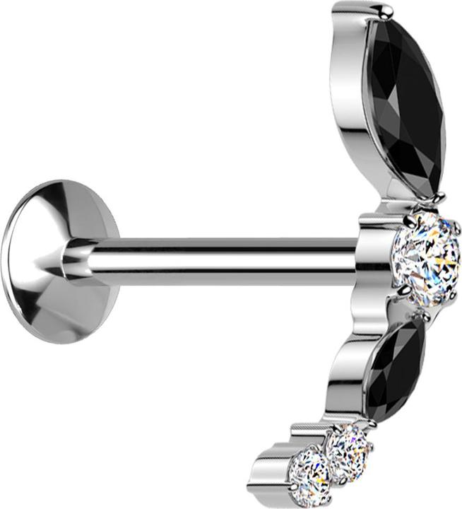 Immagine prodotto Star Piercing Micro Threadless UFO Labret silber Bogen silber verschiedene Kristalle silber und schwarz (Acciaio chirurgico 316L, senza ottone)