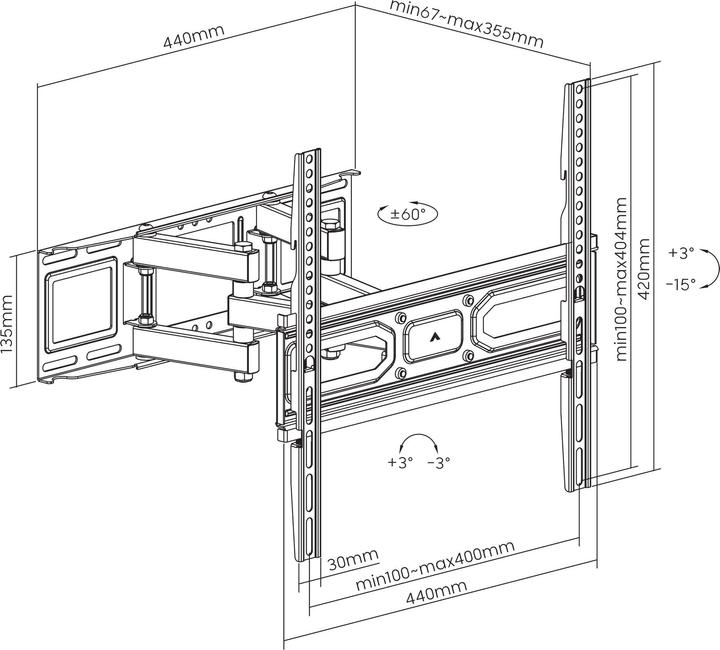Immagine prodotto Manhattan Supporto da parete per TV, inclinabile, girevole e regolabile in orizzontale (Muro, 70", 40 kg)