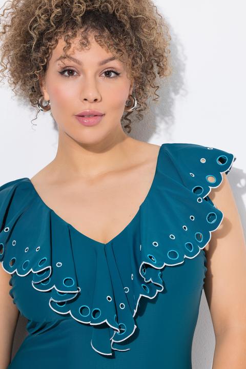 Image du produit Ulla Popken Maillot de bain avec bonnets souples, volant et broderie, matière recyclée (48)