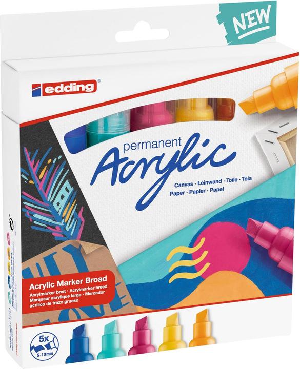 Produktbild Edding Acrylmarker (Telemagenta, Verkehrsgelb, Enzianblau, Sonnengelb, Türkis, 10 mm, 5 x)