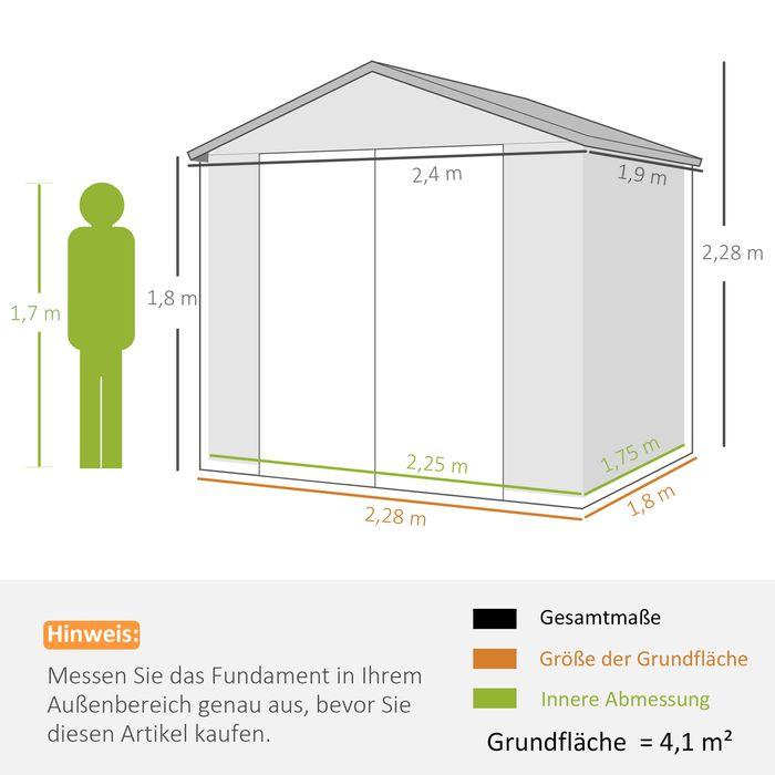 Immagine prodotto Swisshandel24 Gerätehaus 4,1m³, Pultdach, 240x190x180/228 cm, mit Abschliessbar, Fenster, Grau