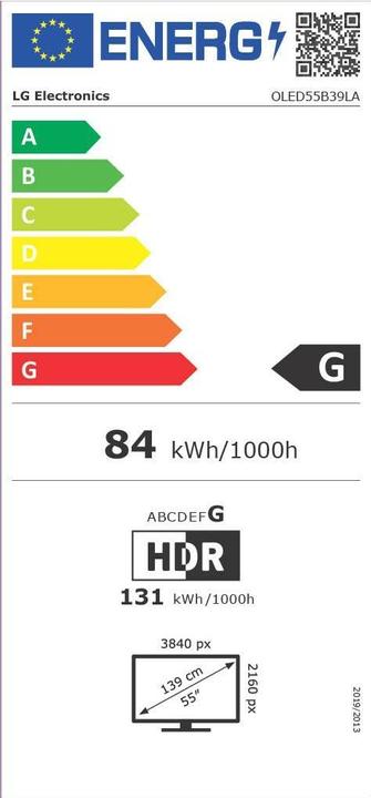 Etichetta energetica LG OLED55B39LA (55", B3, OLED, 4K, 2023)