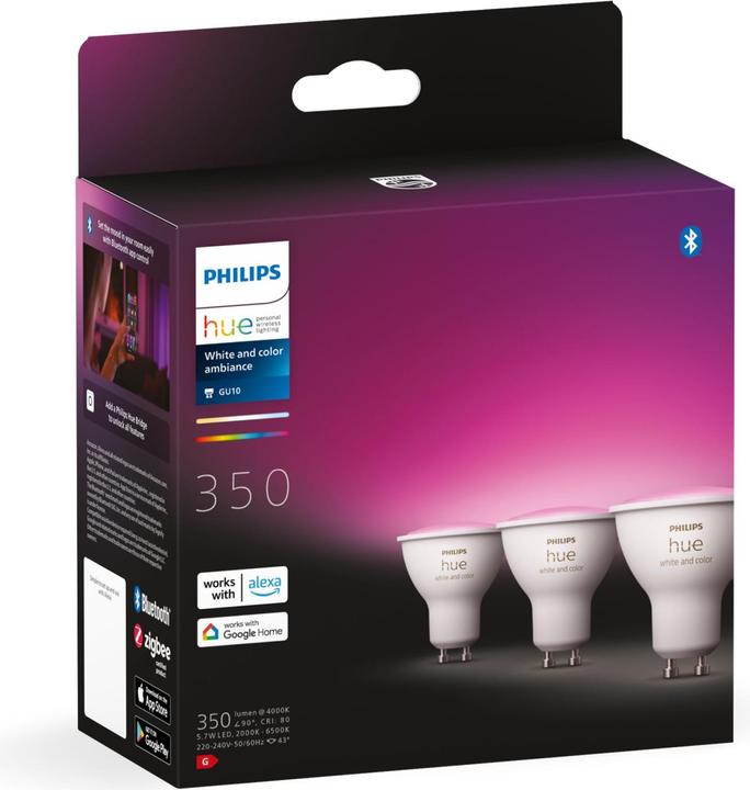 Productafbeelding Philips Hue Hue Wit & Kleur Ambiance BT (GU10, 5.70 W, 230 lm, 3 x, G)
