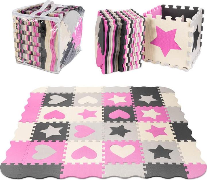Produktbild Ikonka Schaumstoff-Puzzlematte / Laufstall 36el grau/rosa 143cm x 143cm x 1cm (36 Teile)