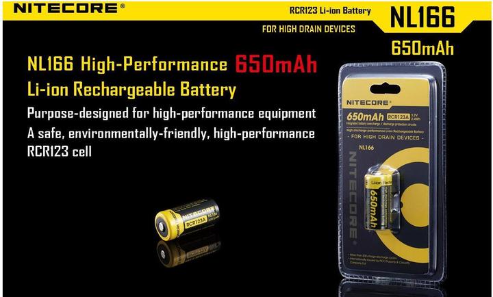 Actual product image Nitecore Li-Ion battery type 16340 - NL166