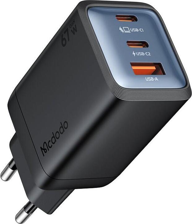 Immagine prodotto Mcdodo - Wall Charger Gana Mini Series (CH-0970) - 2x USB-C, 1x USB-A, 67W, GaN Technology - Black (67 W, 3 porte)