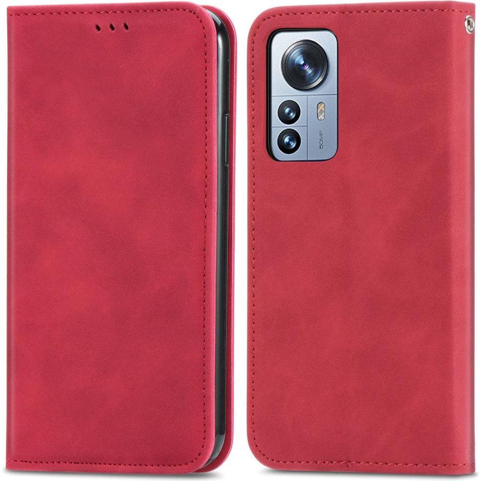 Cover-Discount Xiaomi 12 Pro - Stand Flip Case Hülle rot (Xiaomi 12 Pro), Smartphone Hülle, Rot