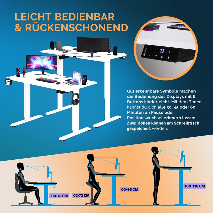 Actual product image Casaria Desk with adjustable height (110 x 60 x 118 cm)