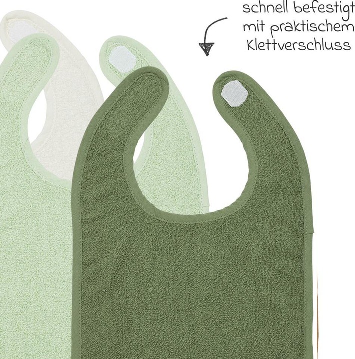 Productafbeelding Meyco Slabbetje 3P bads.met klittenb. offw/zachtgroen/bosgroen