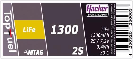 Actual product image Hacker TF LiFe 1300mAh 2S MTAG (6.60 V, 1300 mAh)