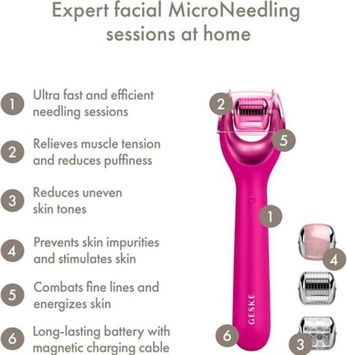 Actual product image Konjac Sponge Roller do mezoterapii igłowej twarzy 9w1 Geske z Aplikacją (magenta)