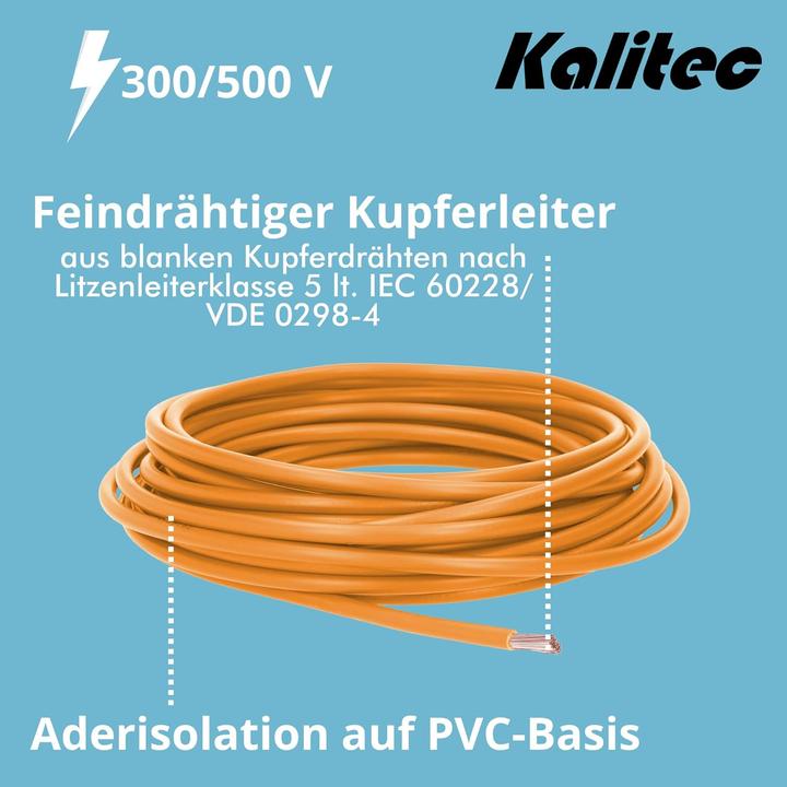 Produktbild Kalitec 10 Meter H05V-K 1 mm² orange Verdrahtungsleitung I Aderleitung flexibel I PVC Einzelader I L (10 m)