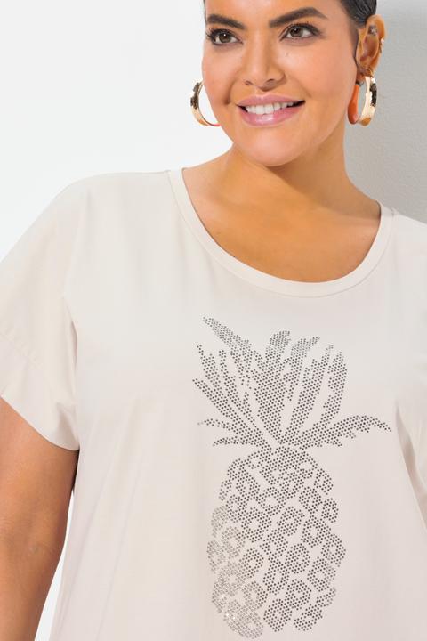 Immagine prodotto Ulla Popken T-shirt dal taglio oversize con ananas brillante, scollo a girocollo e mezze maniche (62)