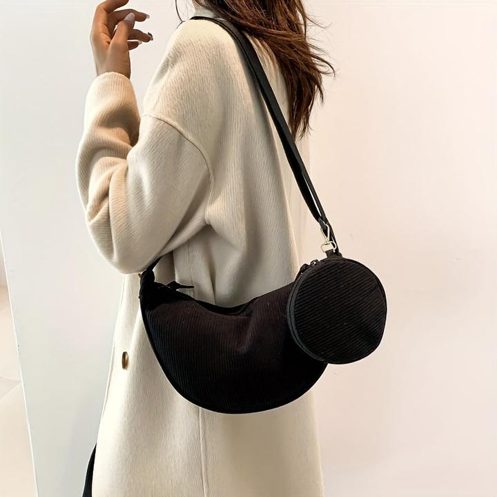 Actual product image Only-Bags.Store Casual Minimalist Solid Colour Shoulder Bag, All-Match Crescent Crossbody Bag with Hanging Mini