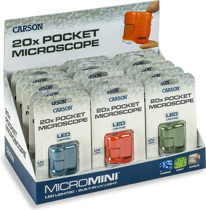 Actual product image Carson Pocket microscope MicroMini 20x with UV and LED, 15 pieces display