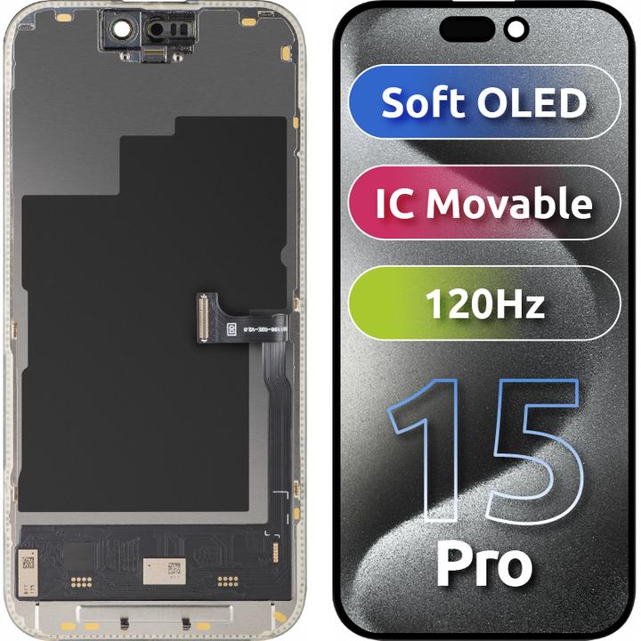 Produktbild MP Display Unit f?r iPhone 15 Pro, Soft OLED FHD 120Hz IC Movable Version, Aftermarket, Black (Apple iPhone 15 Pro)