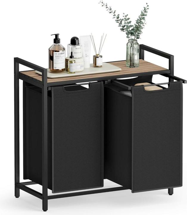 Vasagle Wäschekorb mit Ablage,Schwarz-Braun (92 l)