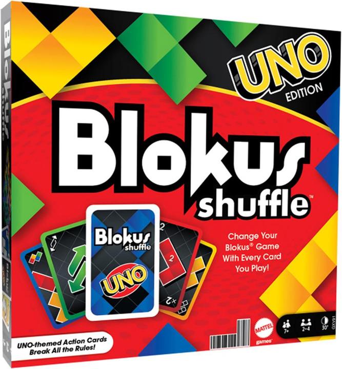 Actual product image Mattel Games Blokus Shuffle: UNO Edition (German, Spanish, French, Polish, Dutch, Russian, Italian, Portuguese)