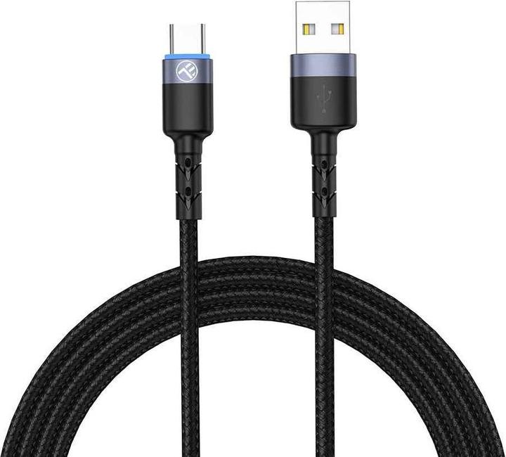 Actual product image Tellur Data cable, USB to Type-C, LED, Nylon Braided, 1.2m black (1.20 m)