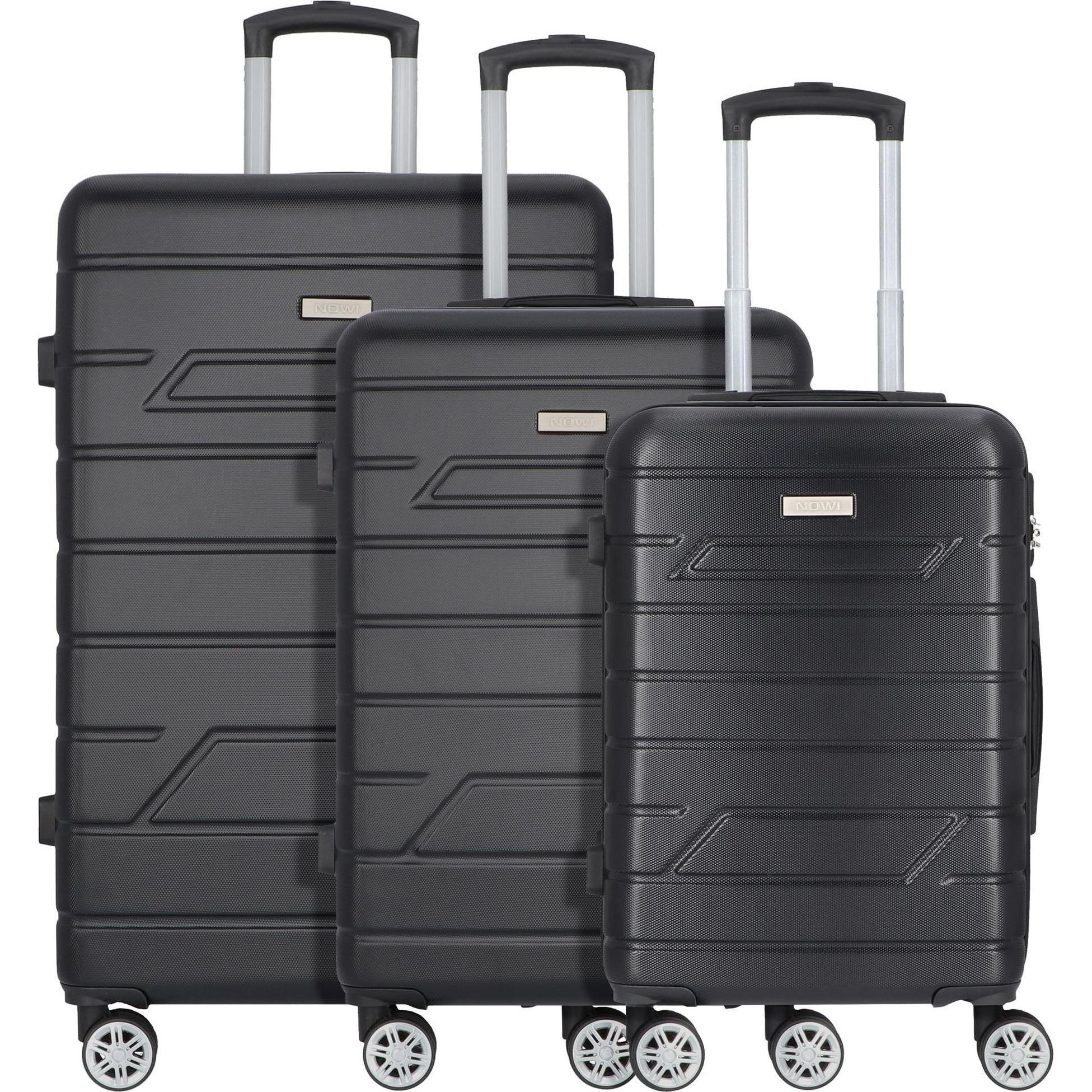 Nowi, Koffer, Bergamo 4 Rollen Kofferset 3-teilig, Schwarz, (175 l, XL (ab 115l))