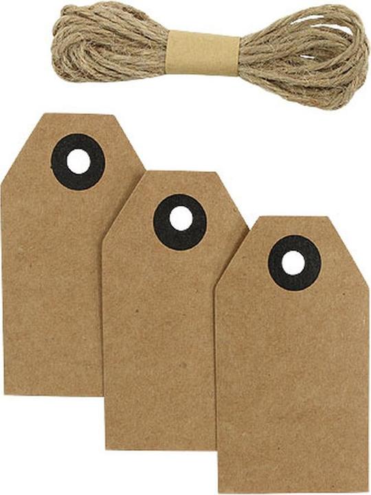 Halbach Manila Etiketten Kartonanhänger mit Jutekordel für Geschenke und Kleidung, 80 Stück (80x)