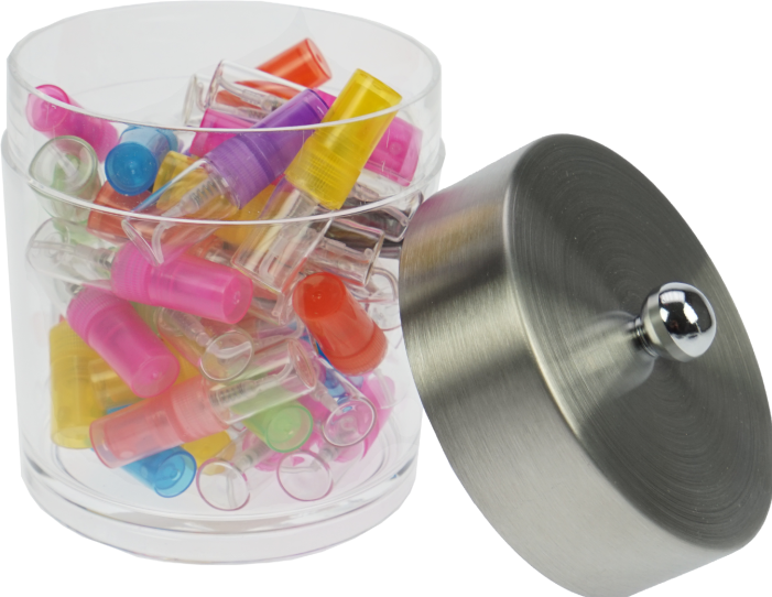 Actual product image 100 sample atomisers, 2 ml, assorted colours in all-purpose container acrylic/stainless steel (2 ml)