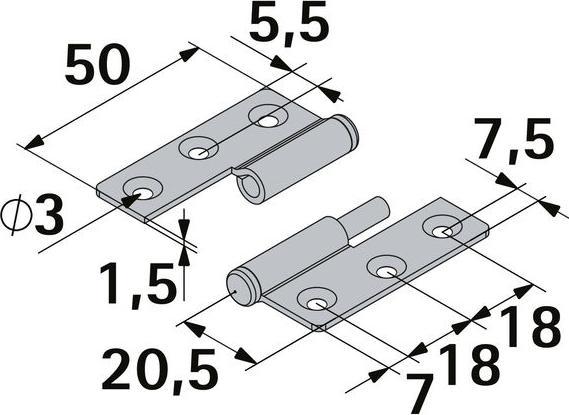 Produktbild Hettich Mbelband links, vernickelt 50x40 mm, 2 Stck fr innenliegende Tren und Fenster