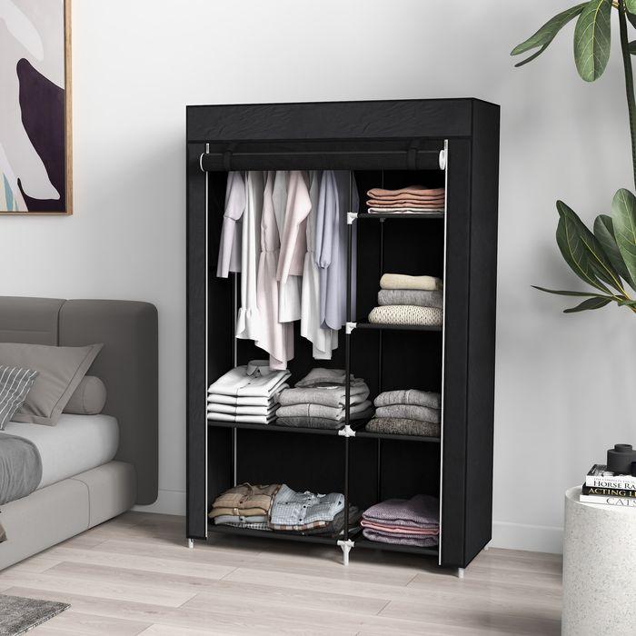 Actual product image Swisshandel24 Wardrobe Fabric wardrobe with clothes rail, 6 compartments, Foldable wardrobe in fleece look (103 x 43 x 162.5 cm)