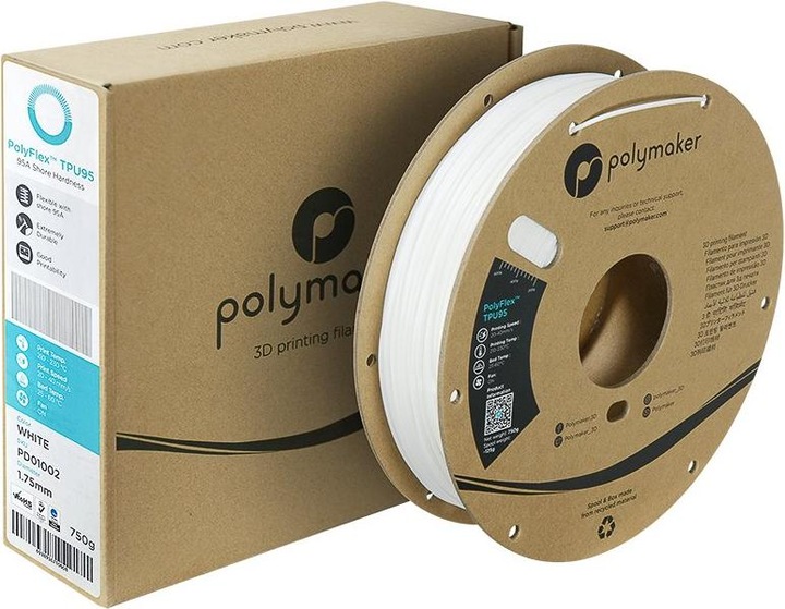Actual product image Polymaker PolyFlex TPU95 V2 - White - 1.75mm (TPU, 1.75 mm, 750 g, White)