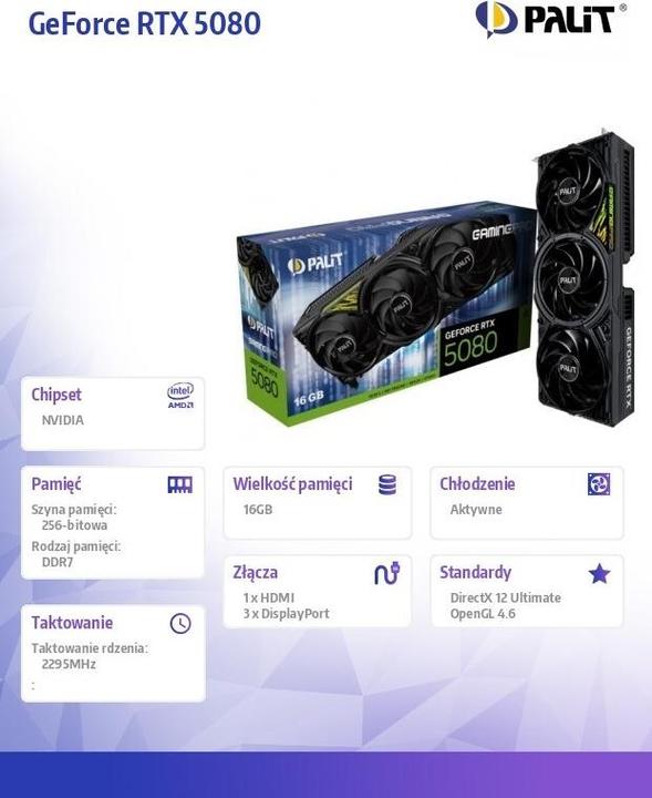 Image du produit Palit GeForce RTX 5080 GamingPro V1 (16 Go)