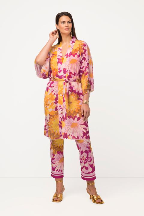 Actual product image Ulla Popken Colorful Floral Print Longline Kimono (58, 60, 62)