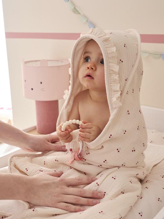 Image du produit Vertbaudet Baby Geschenk-Set: Kapuzenbadetuch & Waschhandschuh CHERRY (80 x 80 cm)
