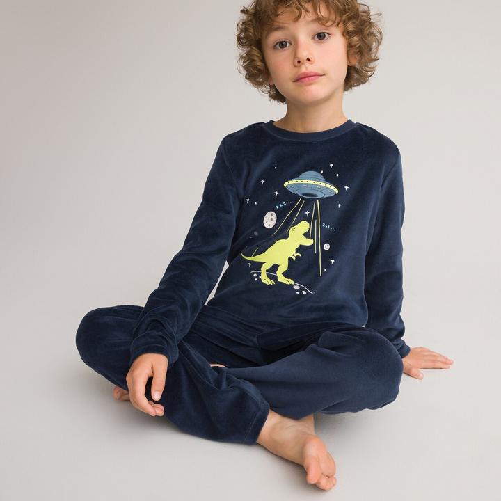 Produktbild La Redoute Collections Samtpyjama mit nachtleuchtendem Motiv (128)