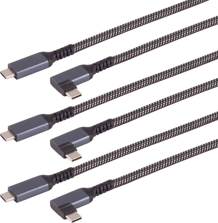 Produktbild S-Impuls 3er-Set Schnellladekabel USB-C auf USB-C 90Â° Winkelstecker, schwarz/weiss, 2 m, textil (2 m, 100 W)