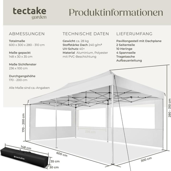 Image du produit tectake Tonnelle (600 cm, 300 cm)