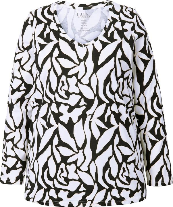 Image du produit Ulla Popken T-shirt à imprimé graphique, décolleté en V et manches longues, coupe évasée (60)