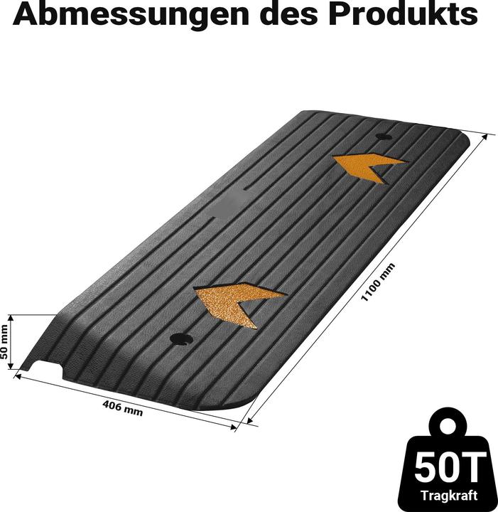 Produktbild Wiltec Schwellenrampe Gummi 1100x406x50mm Rampe 50t Auffahrrampe Rollstuhl Auto