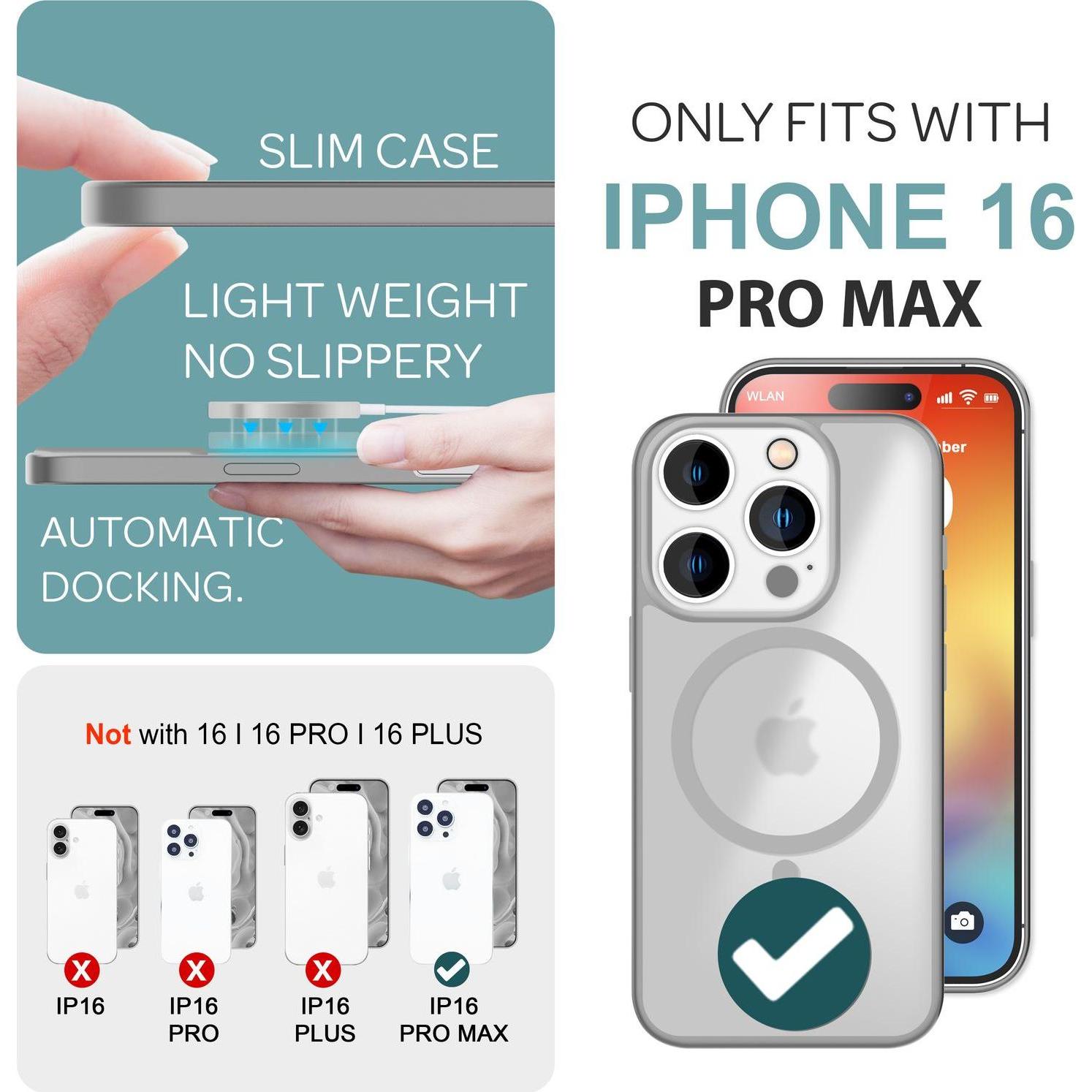 Thumbnail - Nalia Matte Hybrid Hülle mit MagSafe Funktion (Apple iPhone 16 Pro Max), Smartphone Hülle, Grau