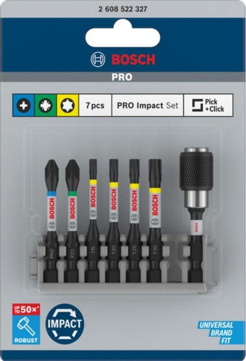 Produktbild Bosch Professional Zubehör Schrauberbit-Set Impact Control, 7-teilig, PH2, PZ2, T15, T20, T25,T30, 50 mm