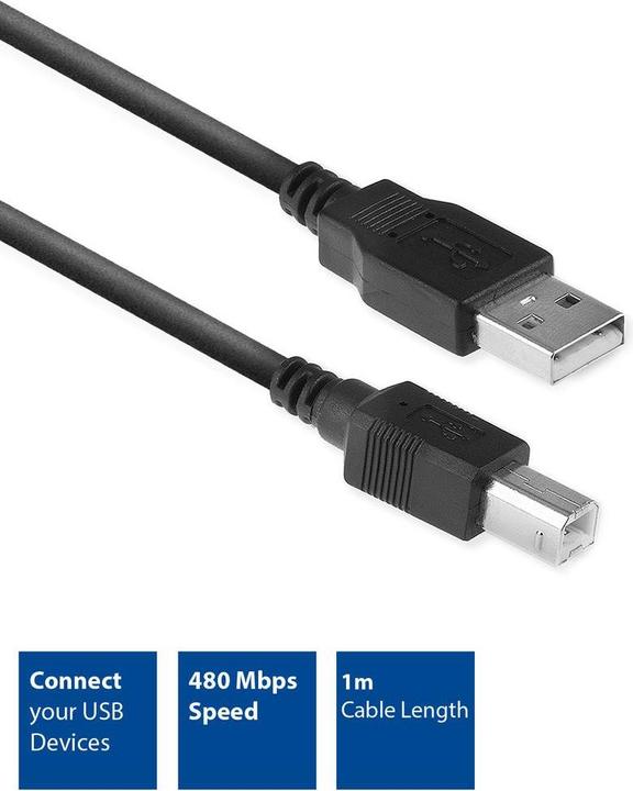 Produktbild ACT 1 meter USB 2.0 connection cable A male - B male, Zip Bag (1 m, USB 2.0)
