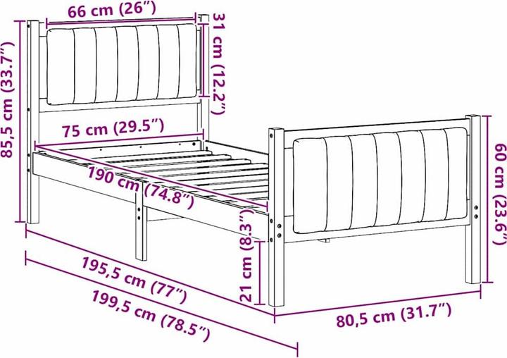 Image du produit vidaXL Plattformbettgestell (75 x 190 cm)
