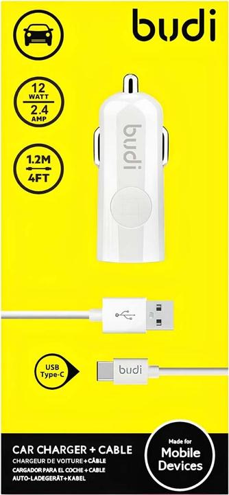 Immagine prodotto Budi - USB-Autoladegerät + USB-C-Kabel (Weiss)