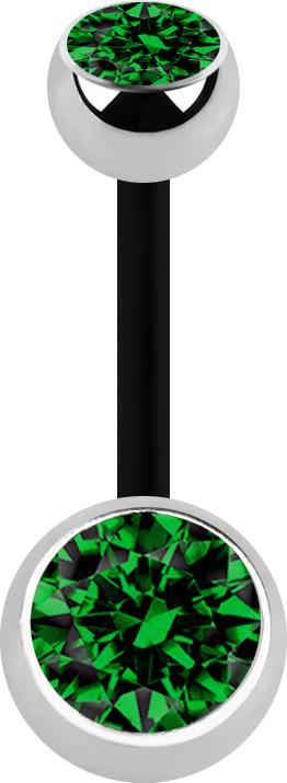 Immagine prodotto Star Piercing Banana nera con due sfere argento cristallo verde (senza ottone, Acciaio chirurgico 316L, Materiale sintetico)