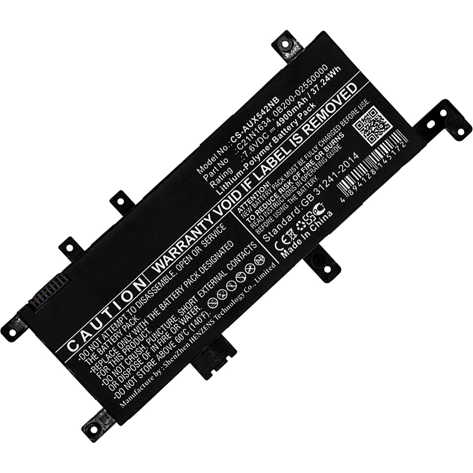 AGI Akku kompatibel mit Asus R542UA-DM374T - Akku - 4.900 mAh (4900 mAh), Notebook Akku, Schwarz
