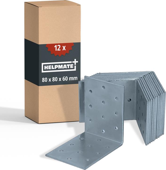 Produktbild Helpmate Lochplattenwinkel, 80 × 80 × 60 mm, Stahl, galvanisch verzinkt & blau passiviert (Lochplattenwinkel, 12 Stk.)